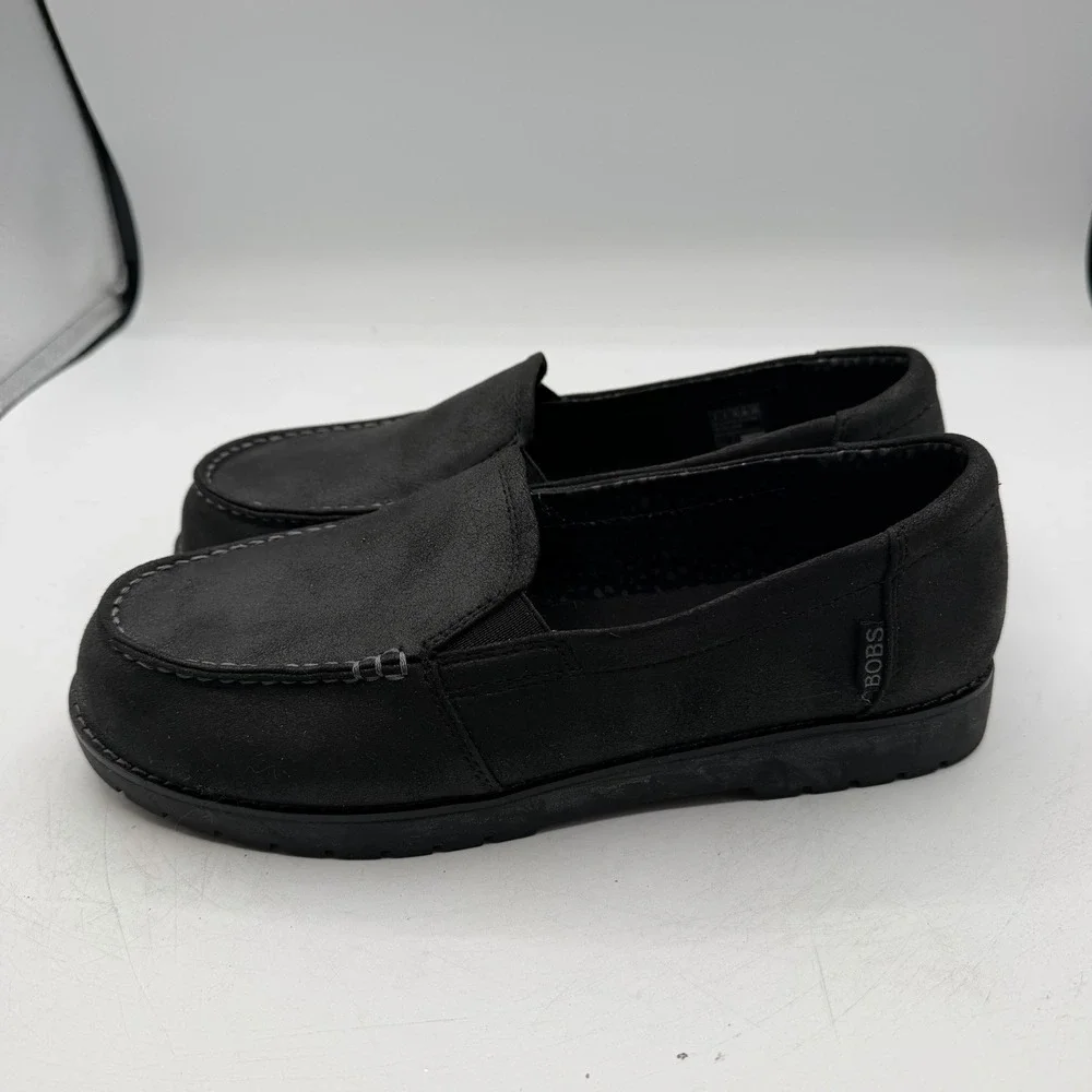 BOBS Skechers Chill Lugs Central Look Loafers Womens 9 W WIDE Black Slip On Shoe
